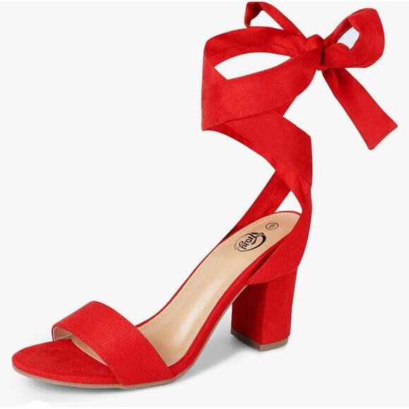 Trary Red Lace-Up Chunky Heels for Women Strappy, Comfortable Wide Width, 3-Inch - Picture 3 of 4